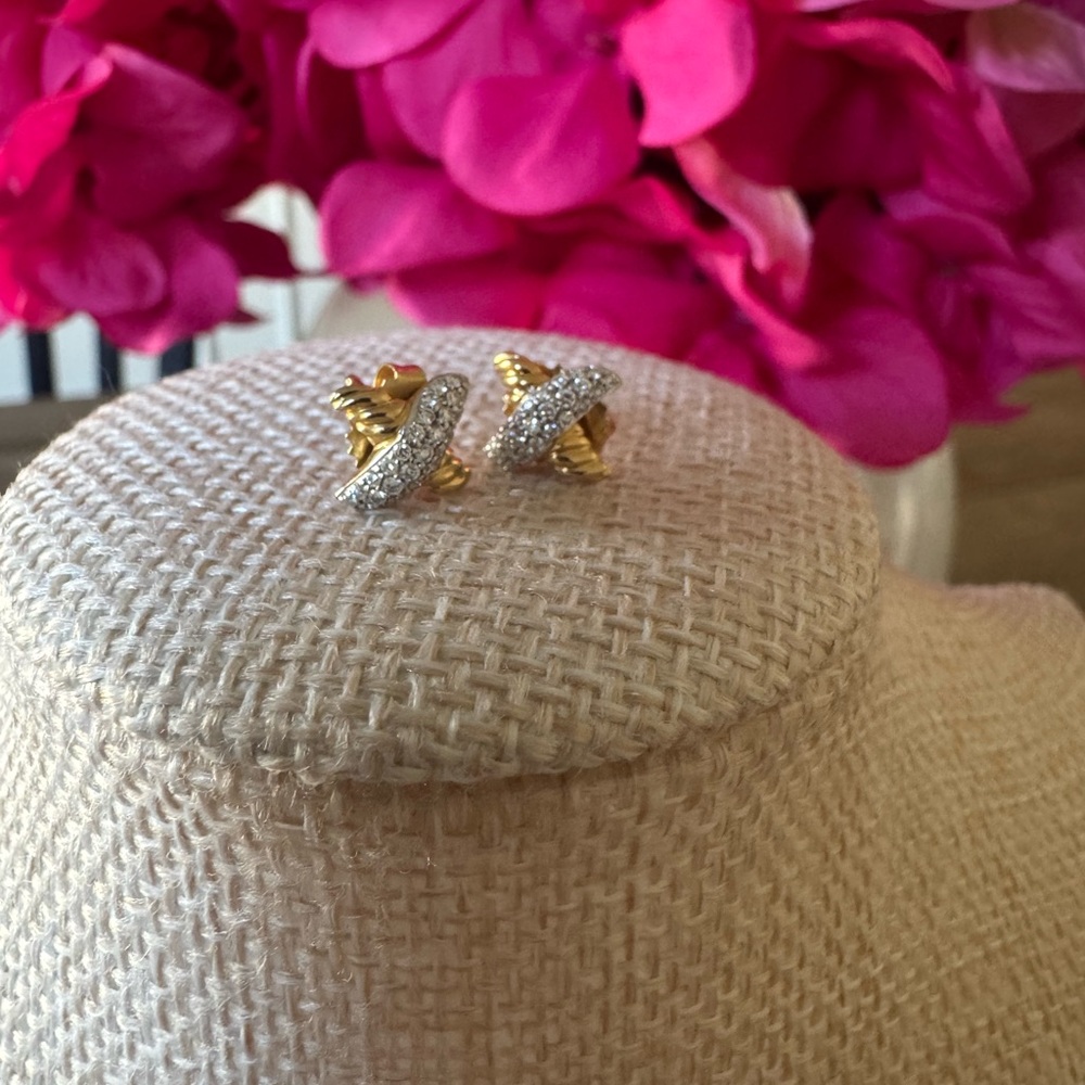 David Yurman Gold and Silver X-Shaped Earrings